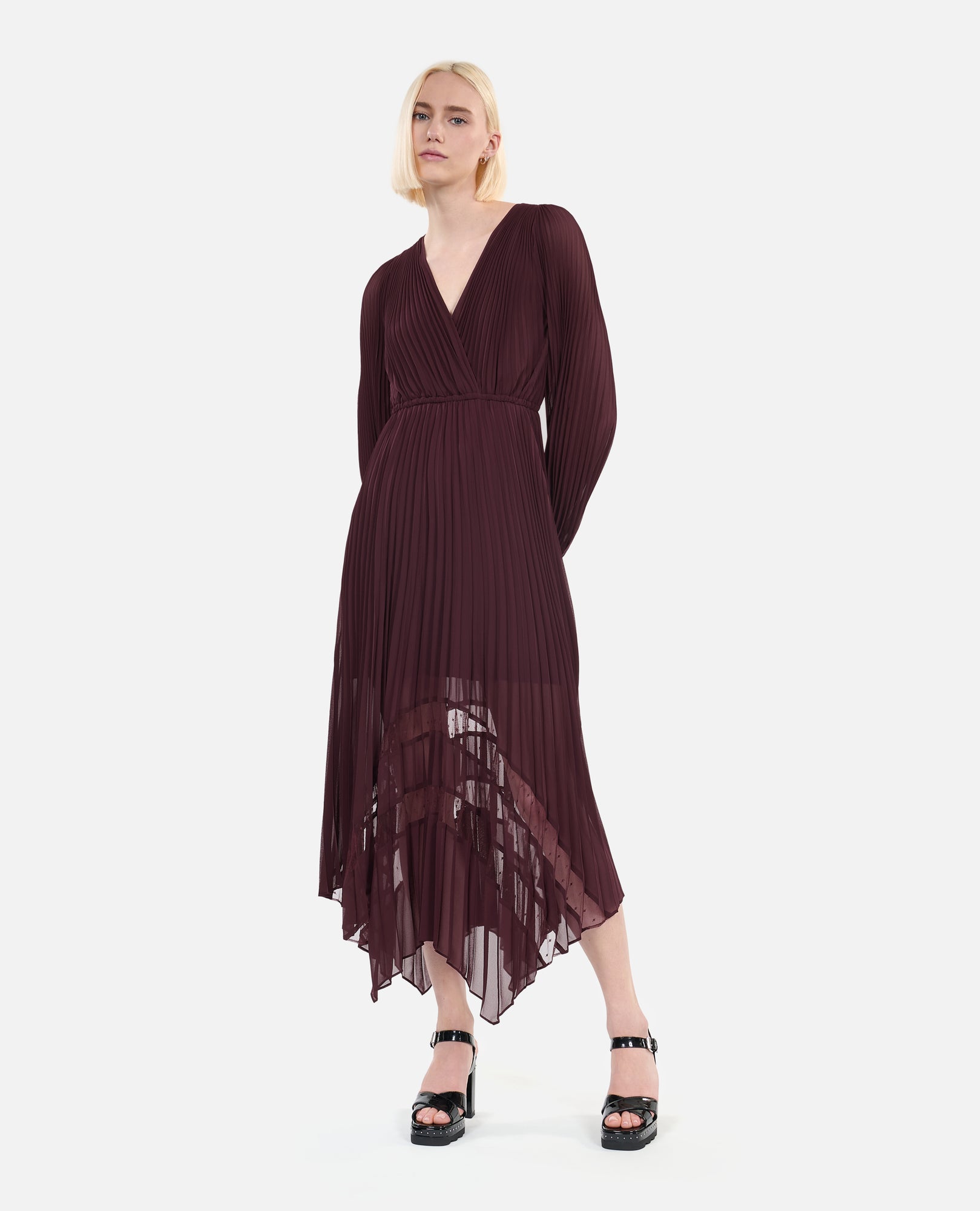 Long Pleated Dress | Women | Burgundy