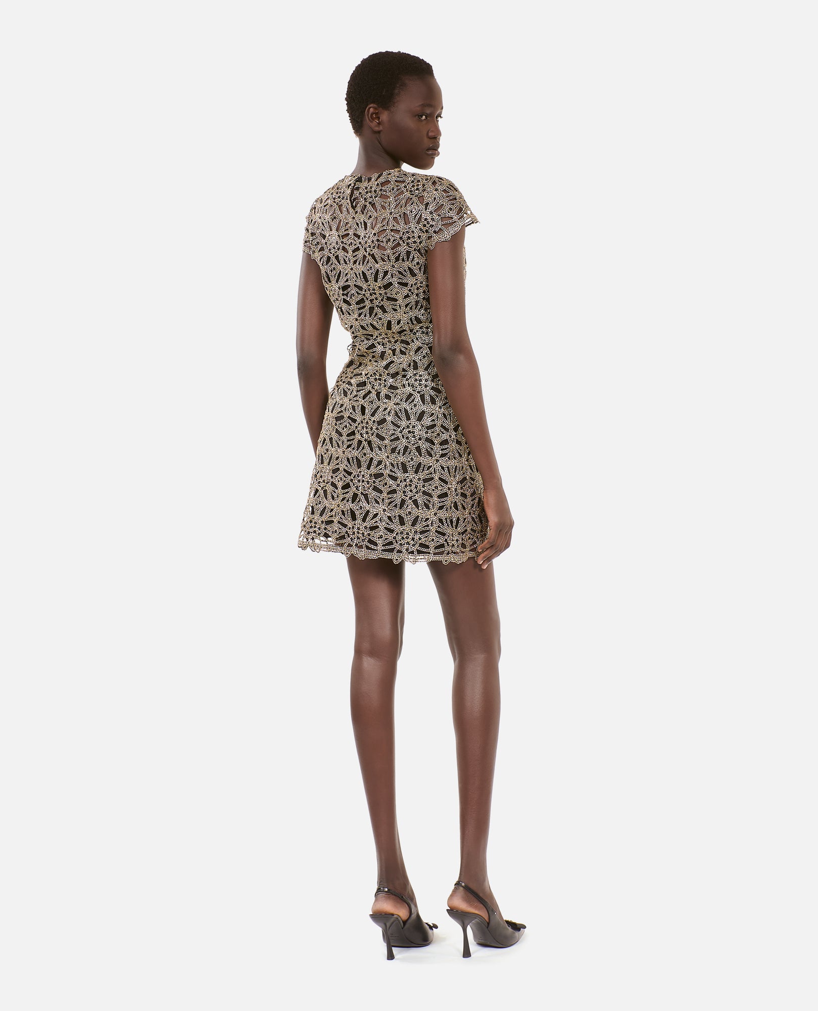 Short Dress In Golden Guipure | Women | Antic Gold