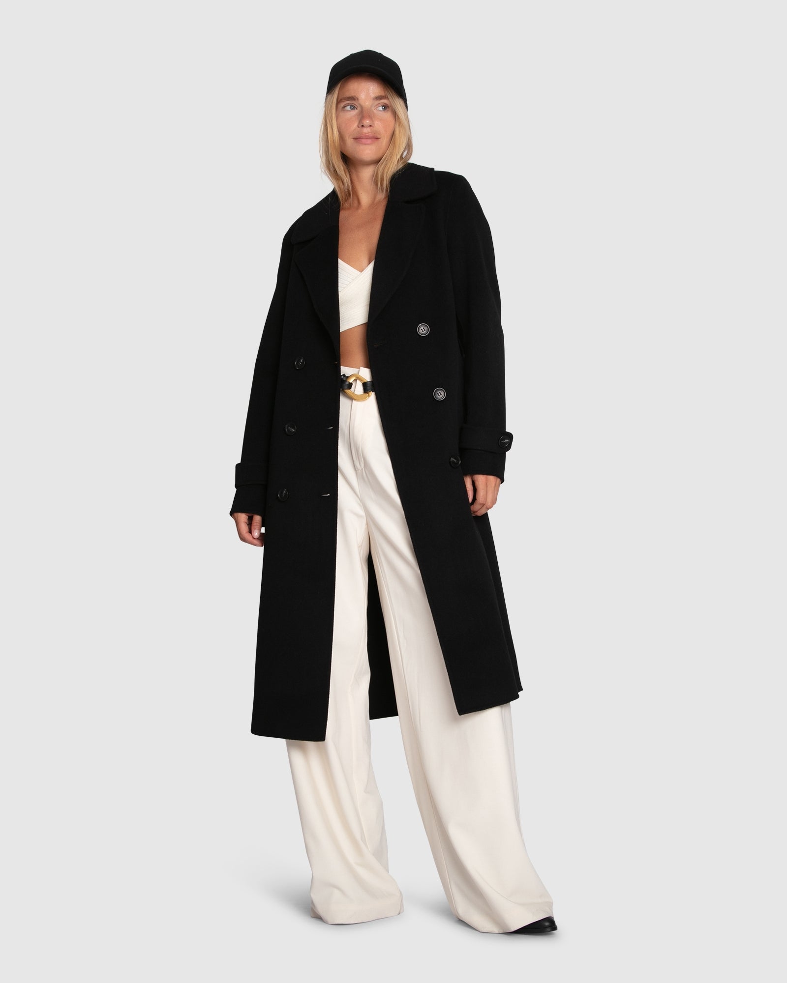 Women | Front Runner Wool Blend Belted Coat | Black