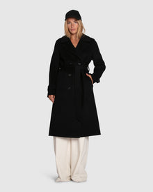 Women | Front Runner Wool Blend Belted Coat | Black