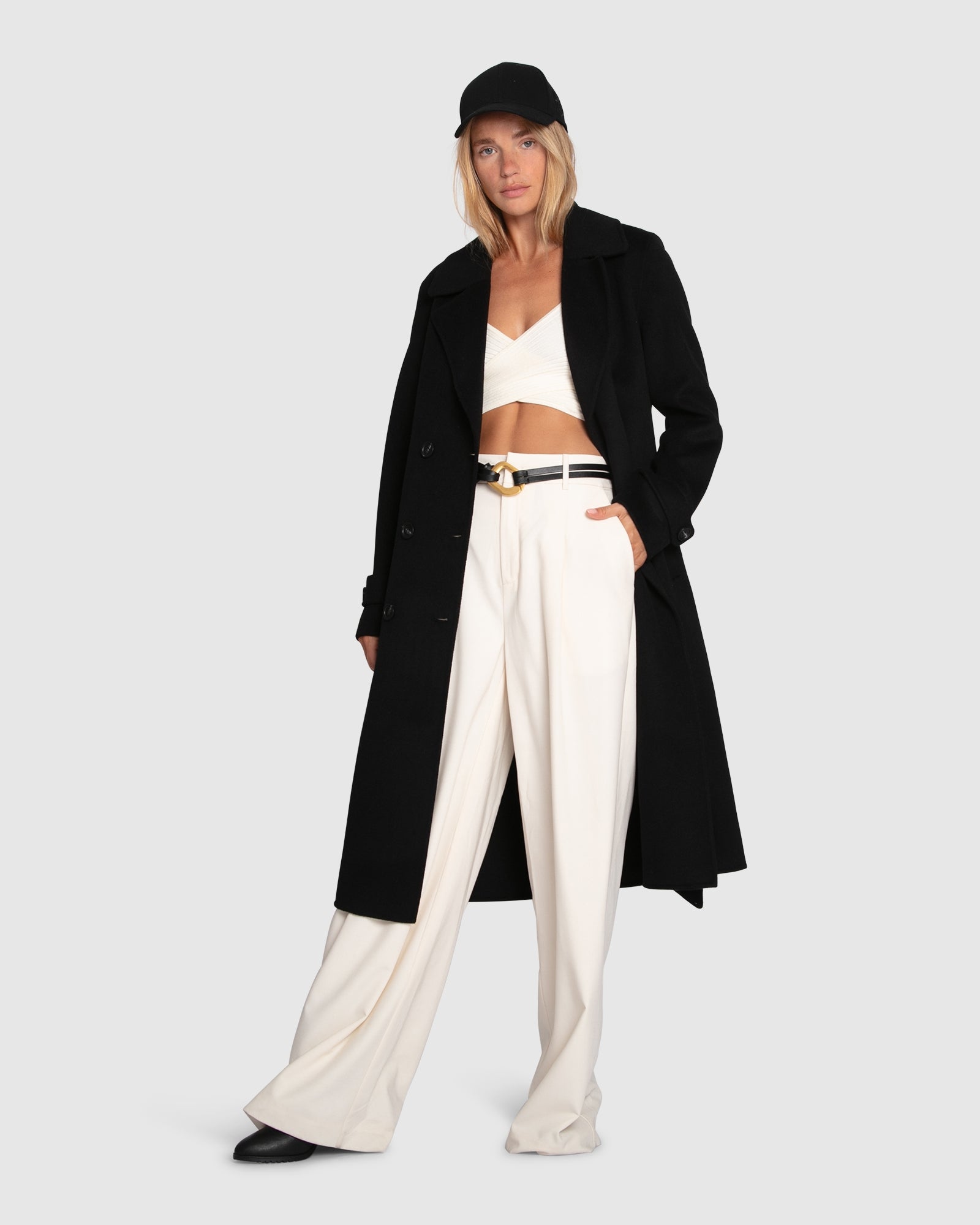 Women | Front Runner Wool Blend Belted Coat | Black