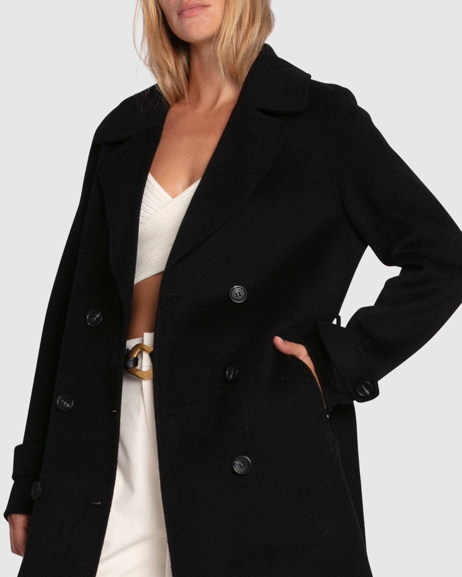 Women | Front Runner Wool Blend Belted Coat | Black