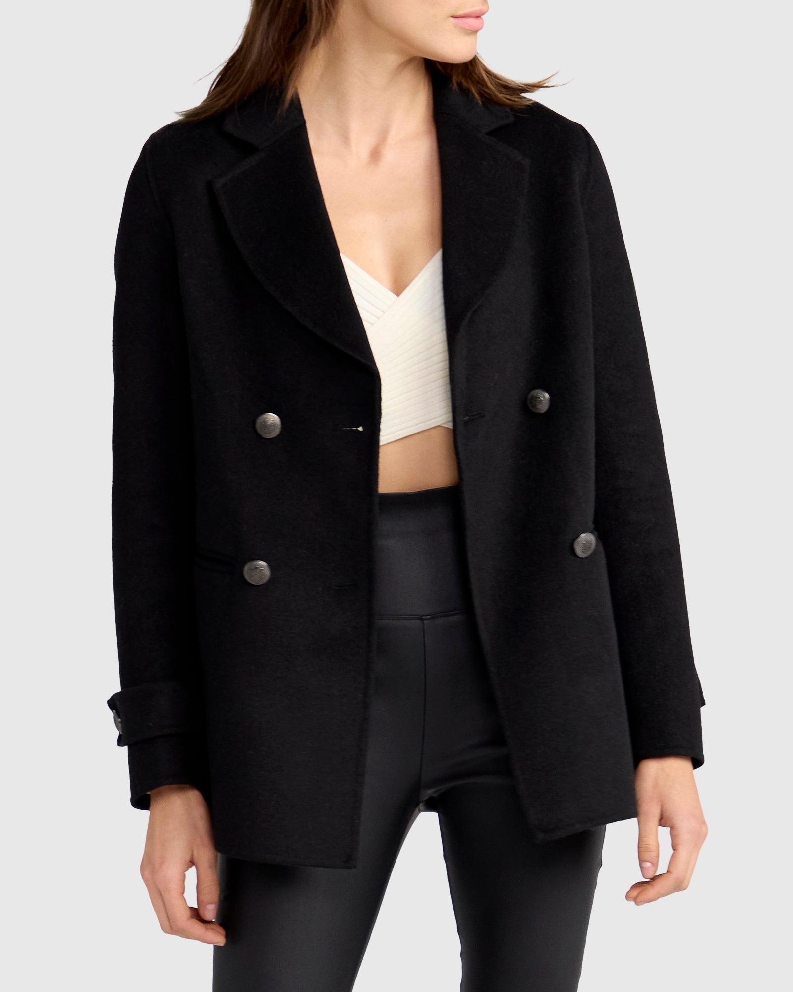 Women | Forget You Wool Blend Military Peacoat | Black
