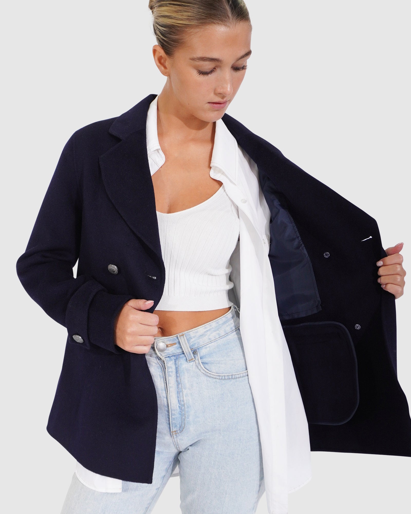 Women | Forget You Wool Blend Military Peacoat | Navy