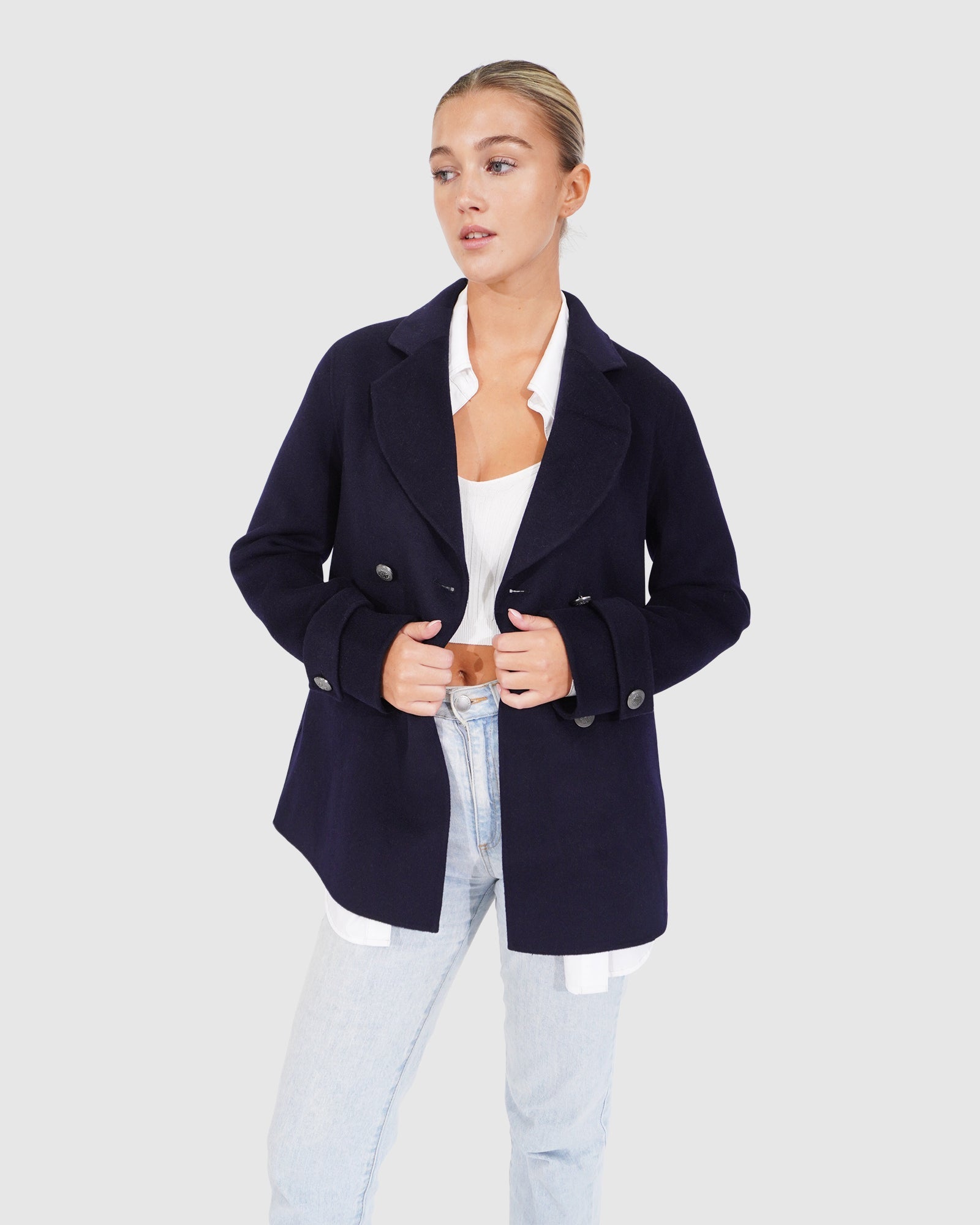 Women | Forget You Wool Blend Military Peacoat | Navy