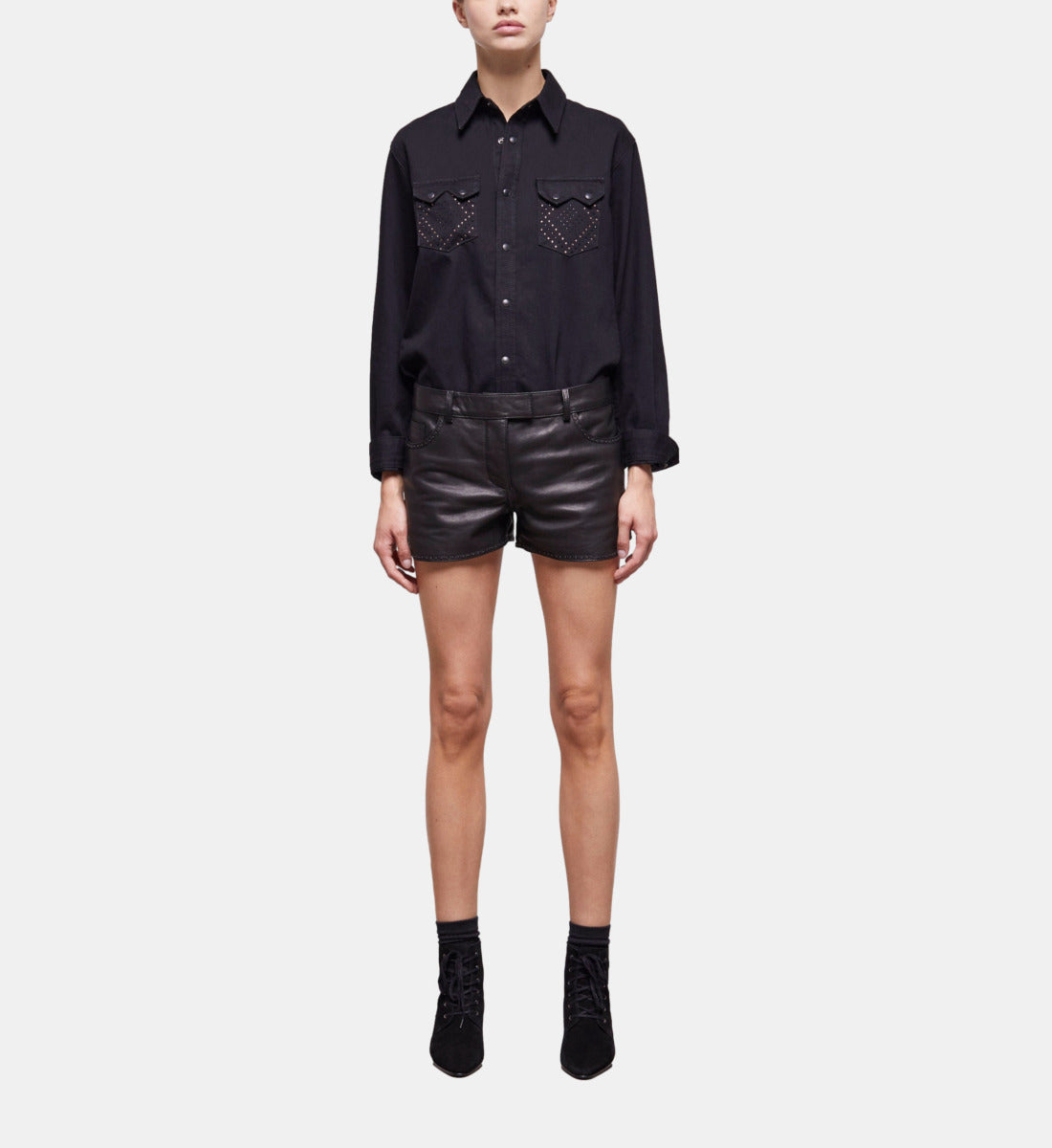 Leather Shorts With Studs | Women | Black