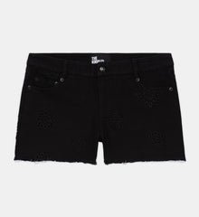 Denim Shorts With Broderie Anglaise | Women | Black