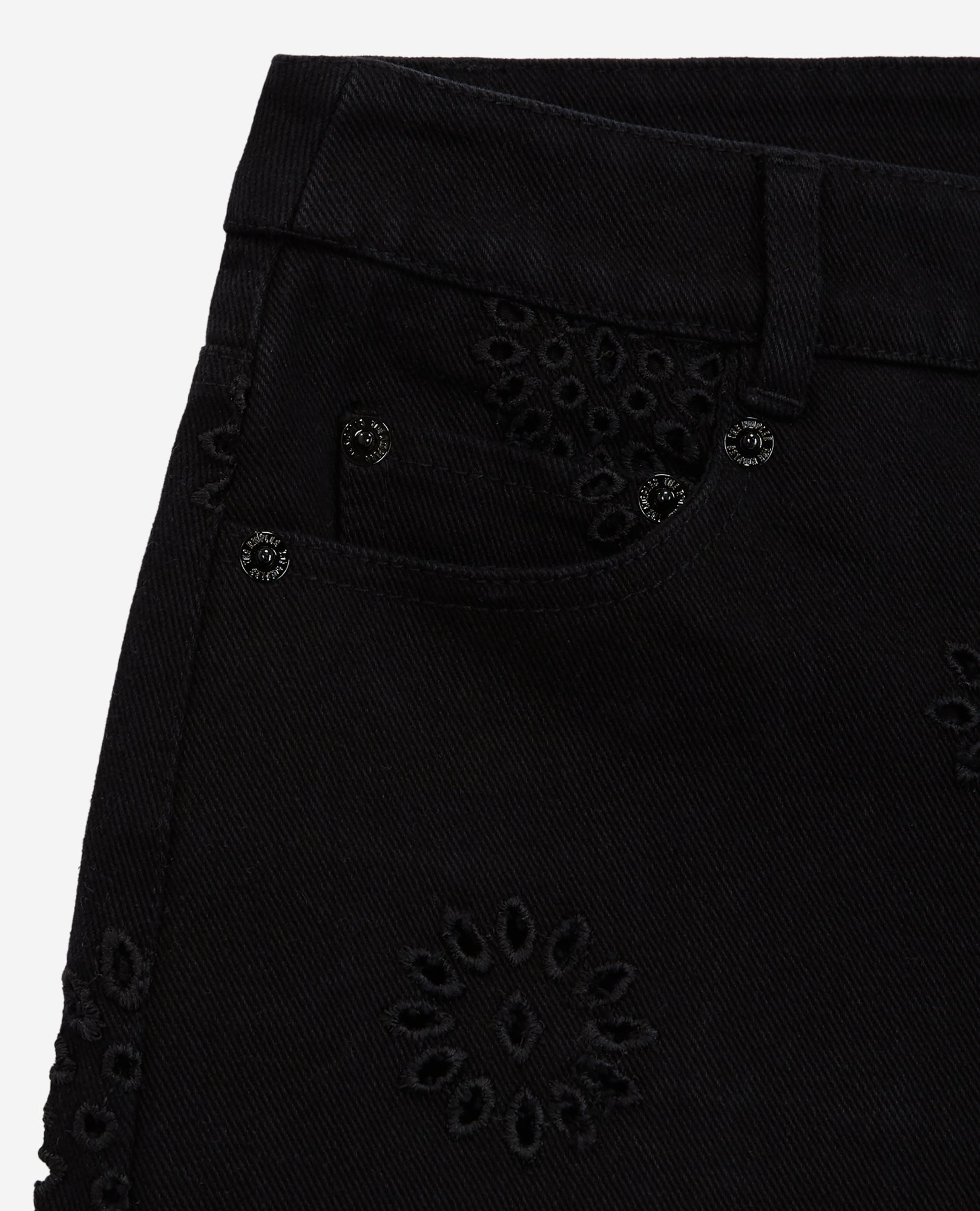 Denim Shorts With Broderie Anglaise | Women | Black