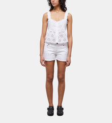 Denim Shorts With Broderie Anglaise | Women | White