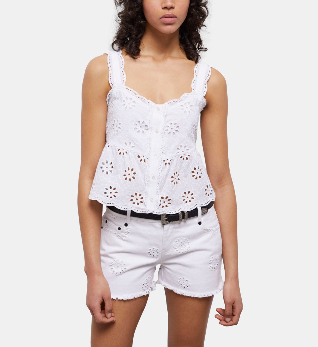 Denim Shorts With Broderie Anglaise | Women | White