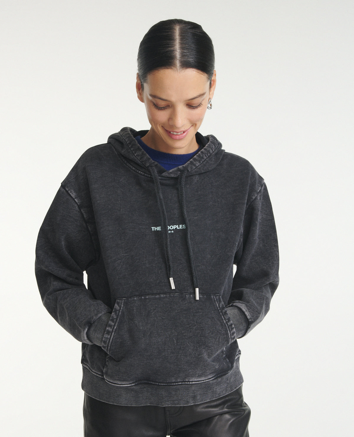 Faded Hoodie With Contrasting Logo | Women | Black Washed