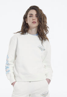 Screen Printed Check Motif Sweatshirt | Women | Ecru