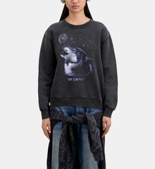 Sweatshirt With Wolf Serigraphy | Women | Black Washed