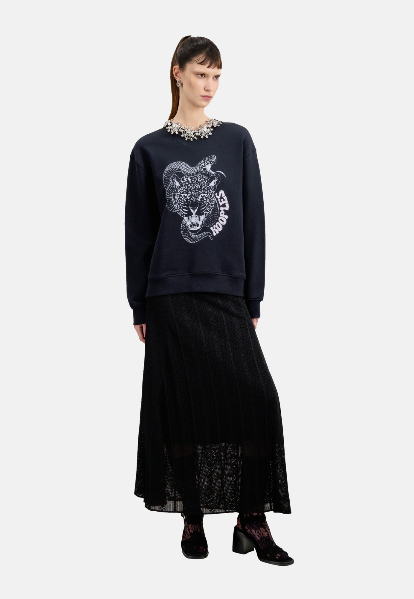 Sweatshirt With Snake Leopard Serigraphy | Women | Black