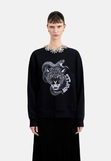 Sweatshirt With Snake Leopard Serigraphy | Women | Black