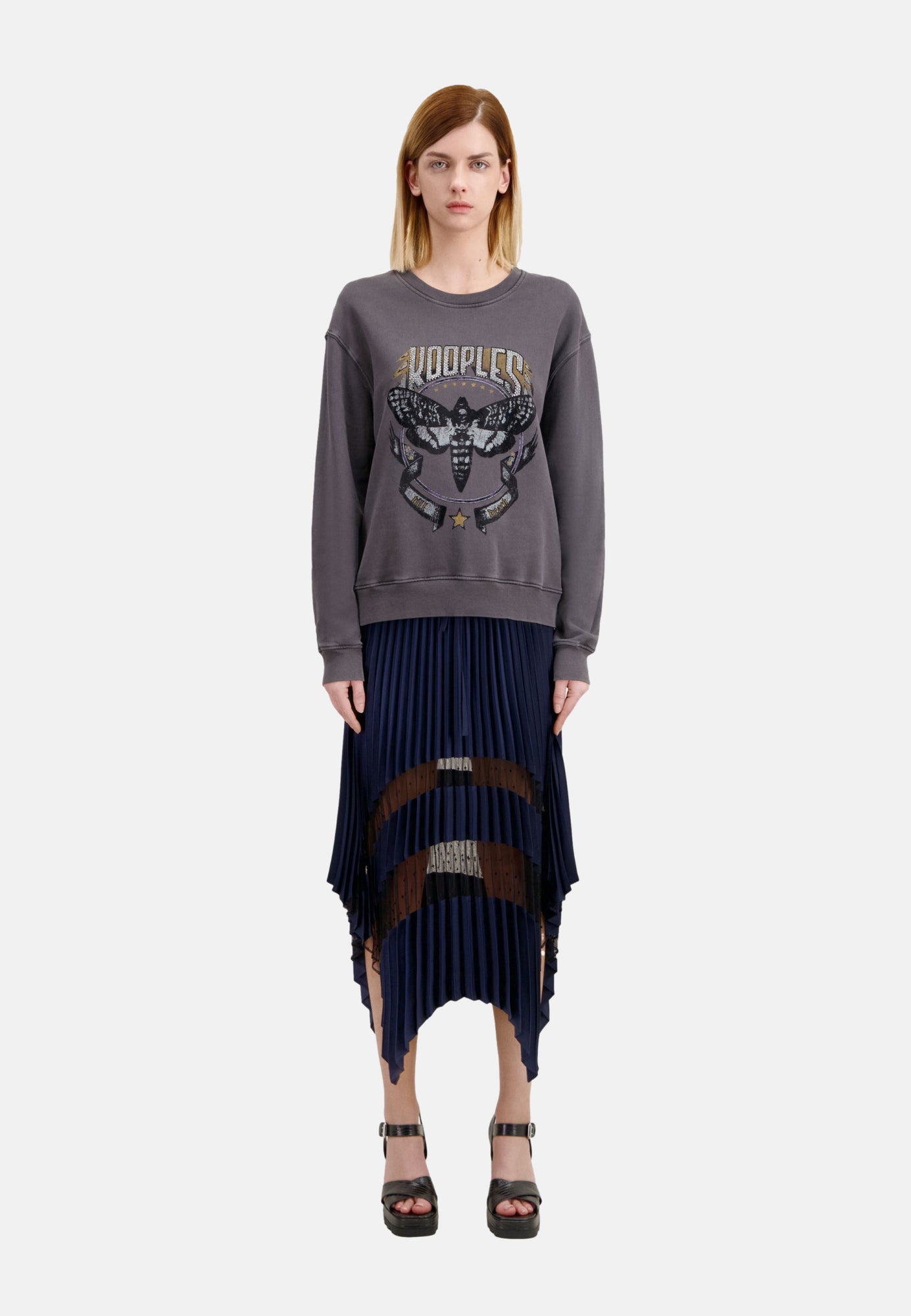 Gray Sweatshirt With Skull Butterfly Serigraphy | Women | Carbone