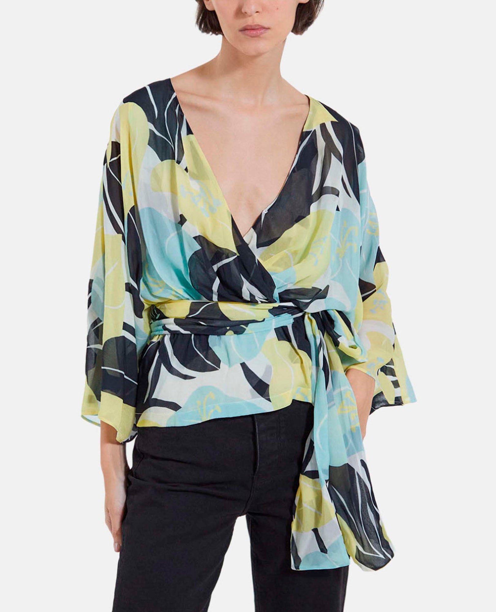 Kimono Flowing Top With Floral Print | Women | Green