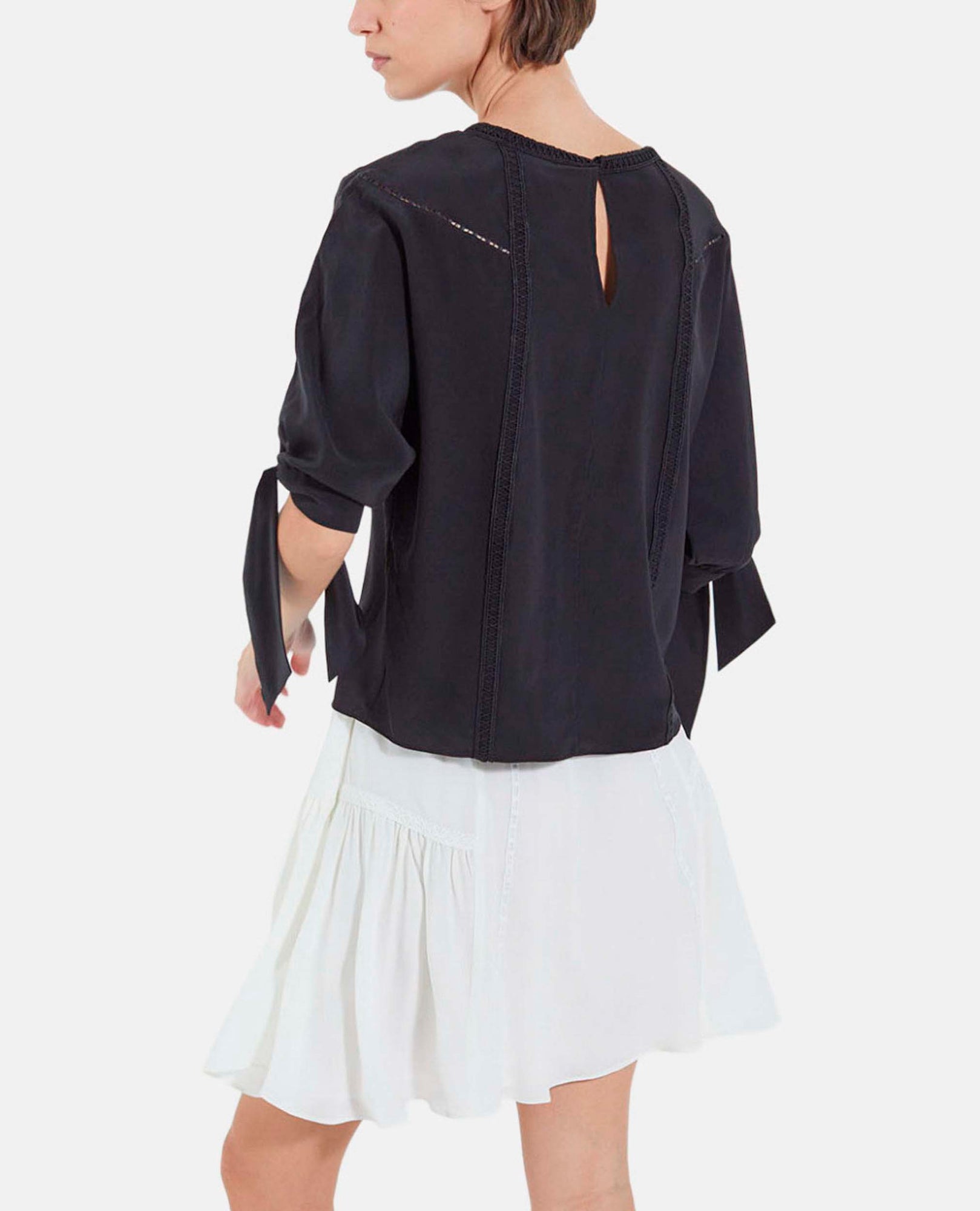 Silk Top With Three-Quarter Length Sleeves | Women | Black