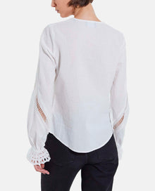 Ecru Cotton Embroidered Long-Sleeve Top | Women | Off White