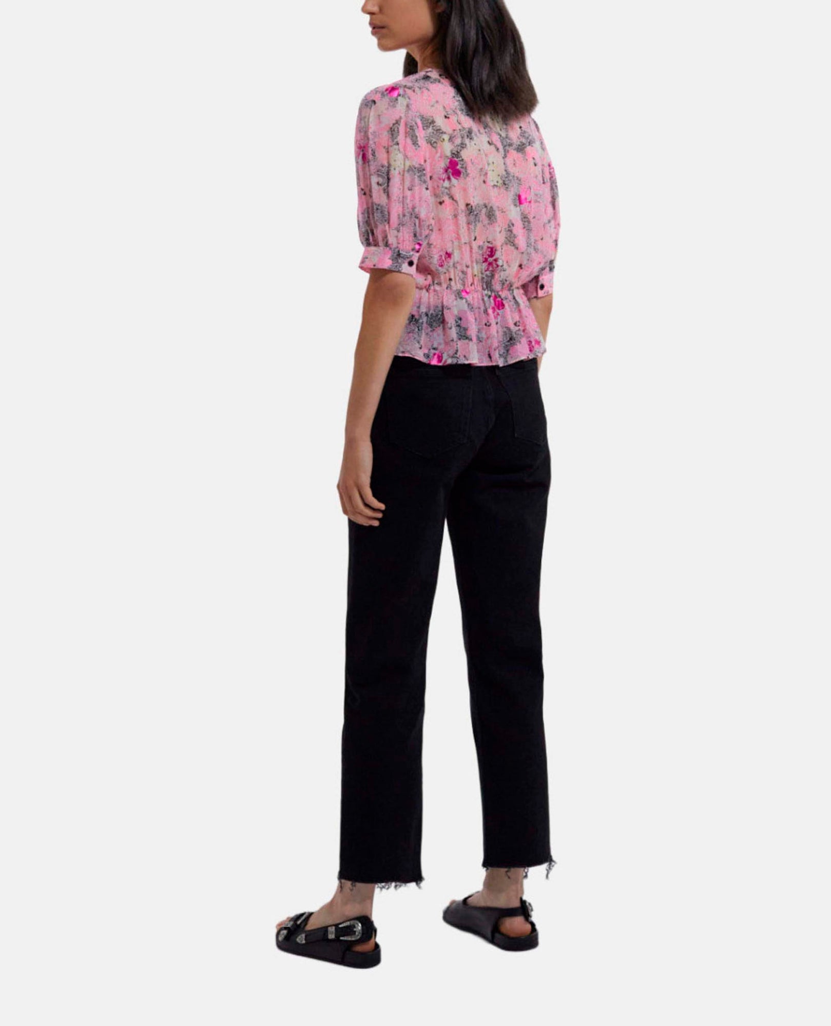 Short Sleeved Printed Wrap Top | Women | Pink