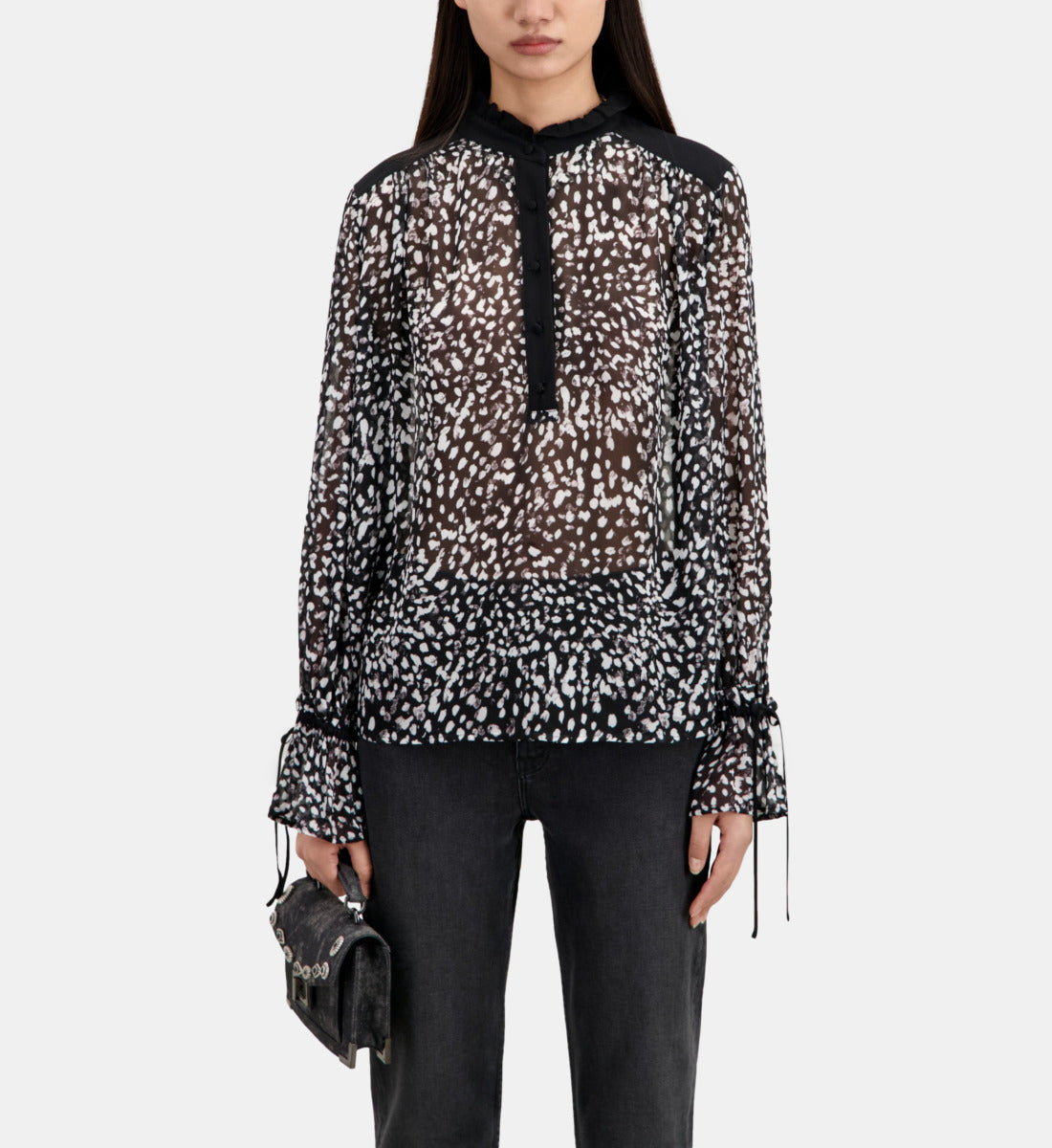 Printed Top With Contrasting Details | Women | Black x White