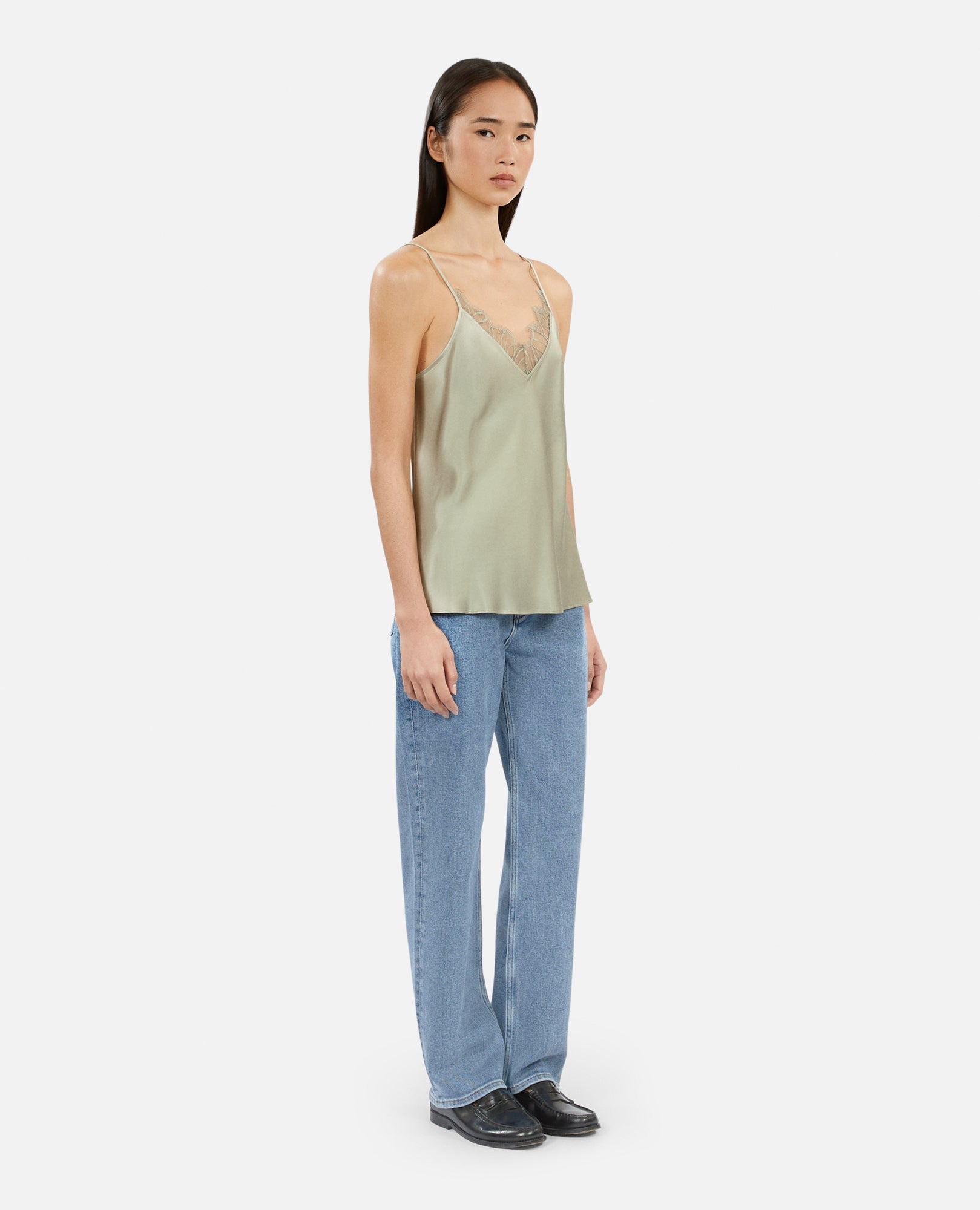 Light Green Camisole With Lace | Women | Khaki Grey