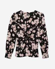 Floral Print Top With Draping Front Twist | Women | Black x Pink