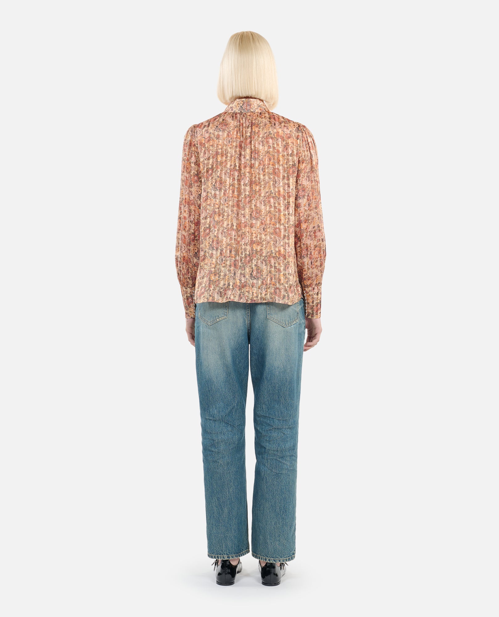 Flower Print Silk Top | Women | Camel x Brown