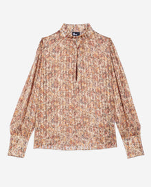 Flower Print Silk Top | Women | Camel x Brown