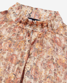 Flower Print Silk Top | Women | Camel x Brown