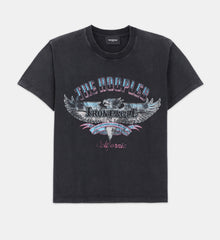 Faded Cotton T-Shirt With Eagle Print | Women | Black Washed