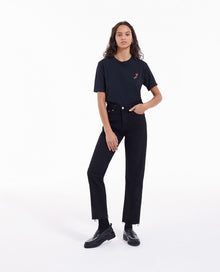 Cotton T-Shirt W/ Matchstick Embroidery | Women | Black