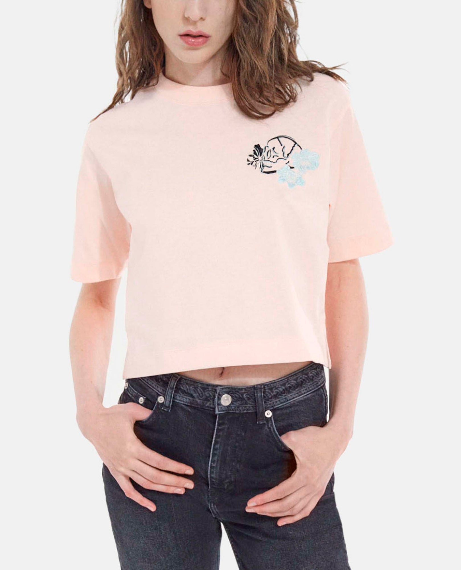 Pink Cotton Embroidered T-Shirt W/ Crew Neck | Women | Blush