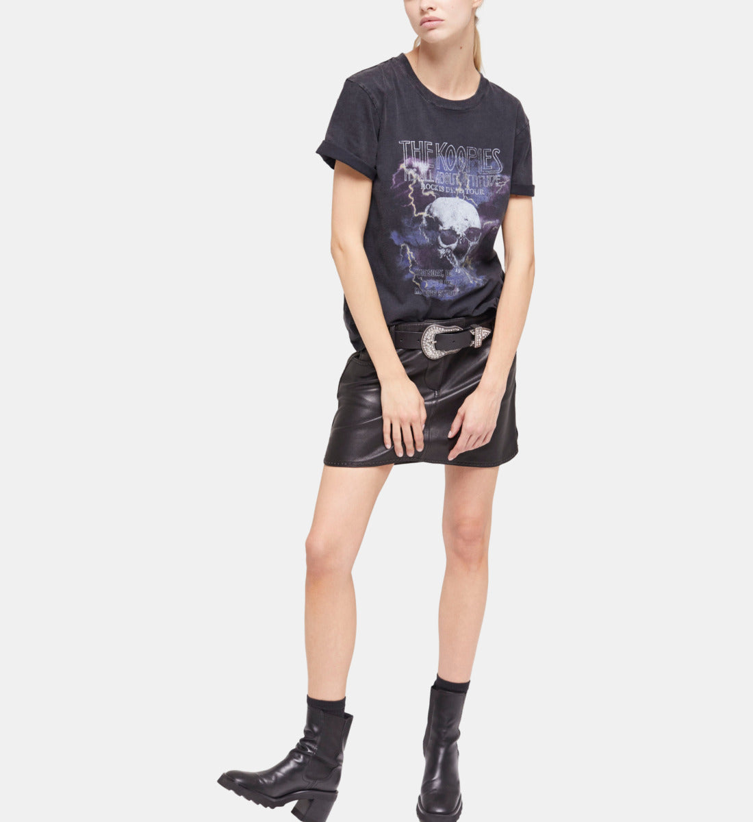 T-Shirt With Skull Screen Print | Women | Black Washed