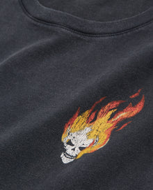 T-Shirt With Skull On Fire Print | Women | Black Washed