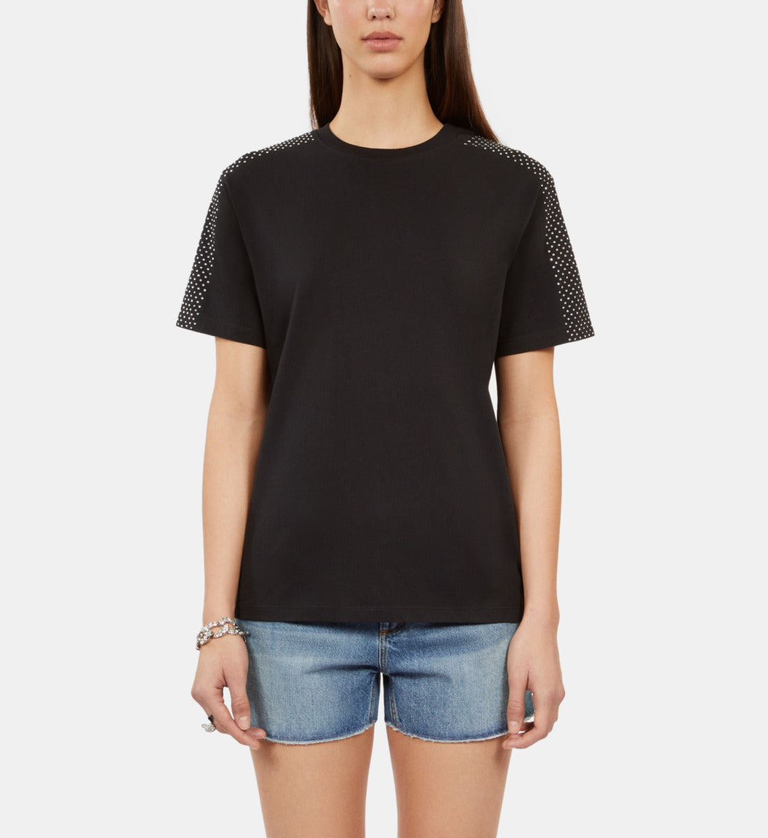 T-Shirt With Rhinestones | Women | Black