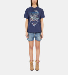 Blue T-Shirt With Lacing And Eagle Serigraphy | Women | Washed Navy