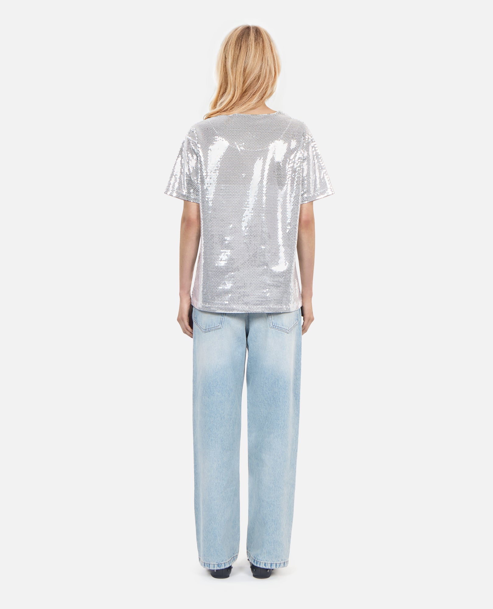 Silver Sequined T-Shirt | Women | Sequins