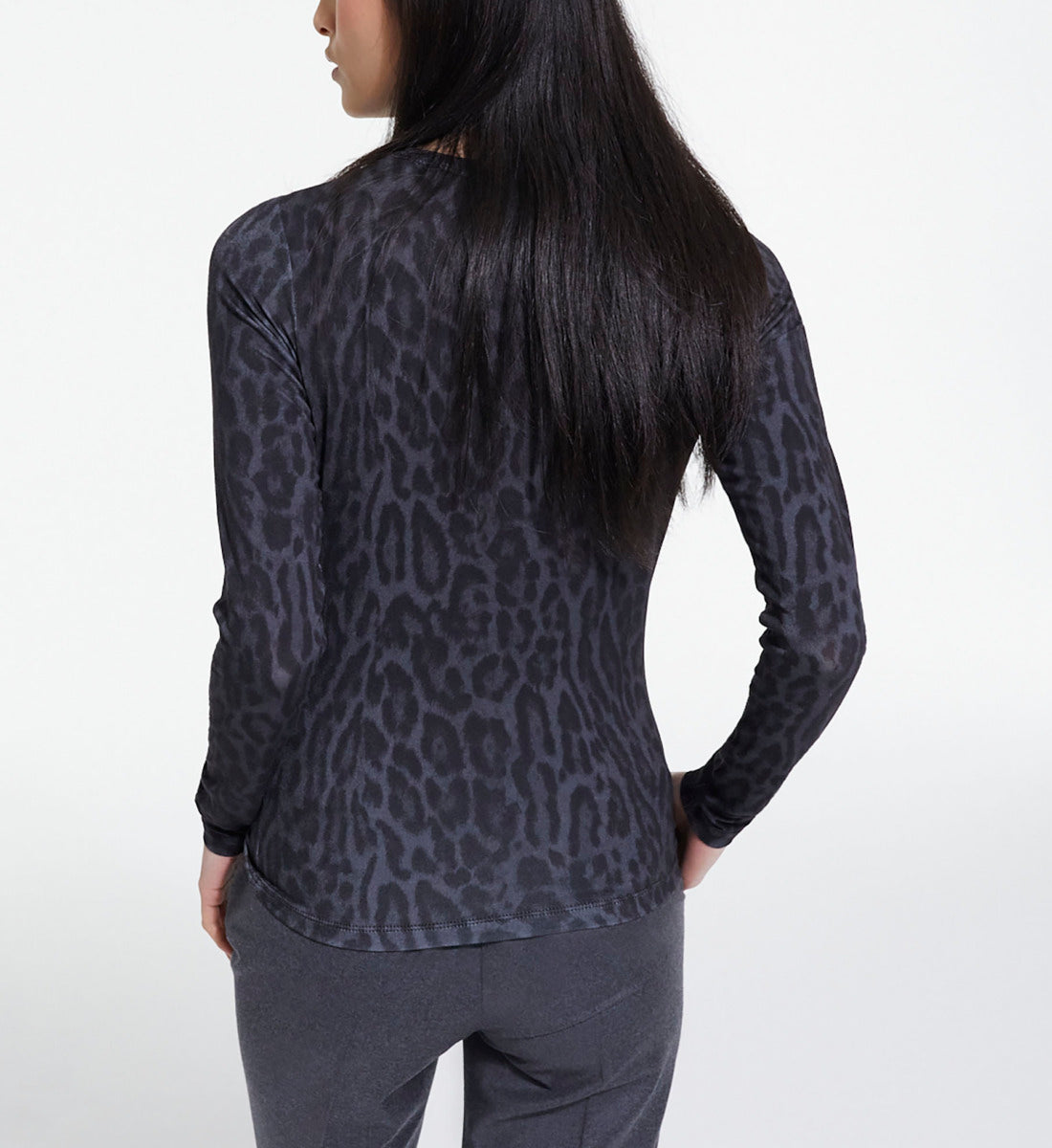 Gray Cotton T-Shirt With Leopard Print | Women | Black