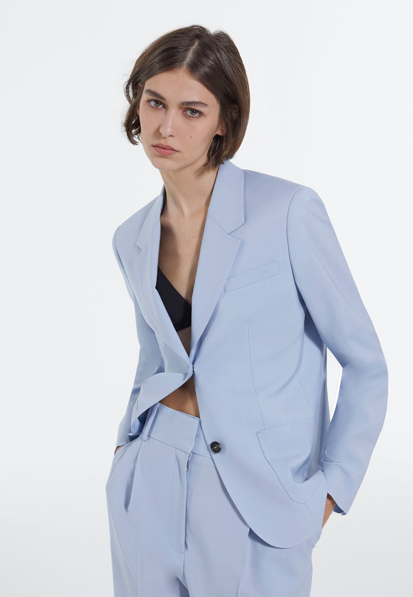 Sky Wool Straight Formal Jacket | Women | Light Blue