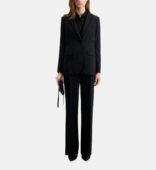 Striped Wool-Blend Suit Jacket | Women | Black x White