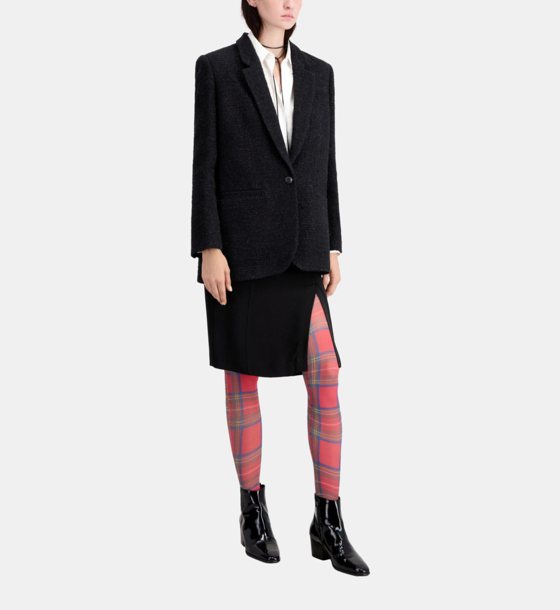 Tweed Blazer With Silver Details | Women | Black