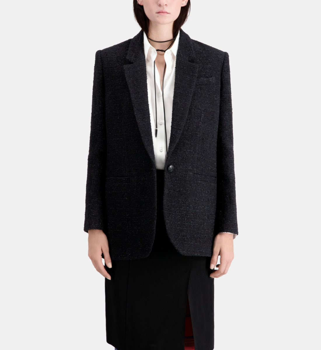 Tweed Blazer With Silver Details | Women | Black