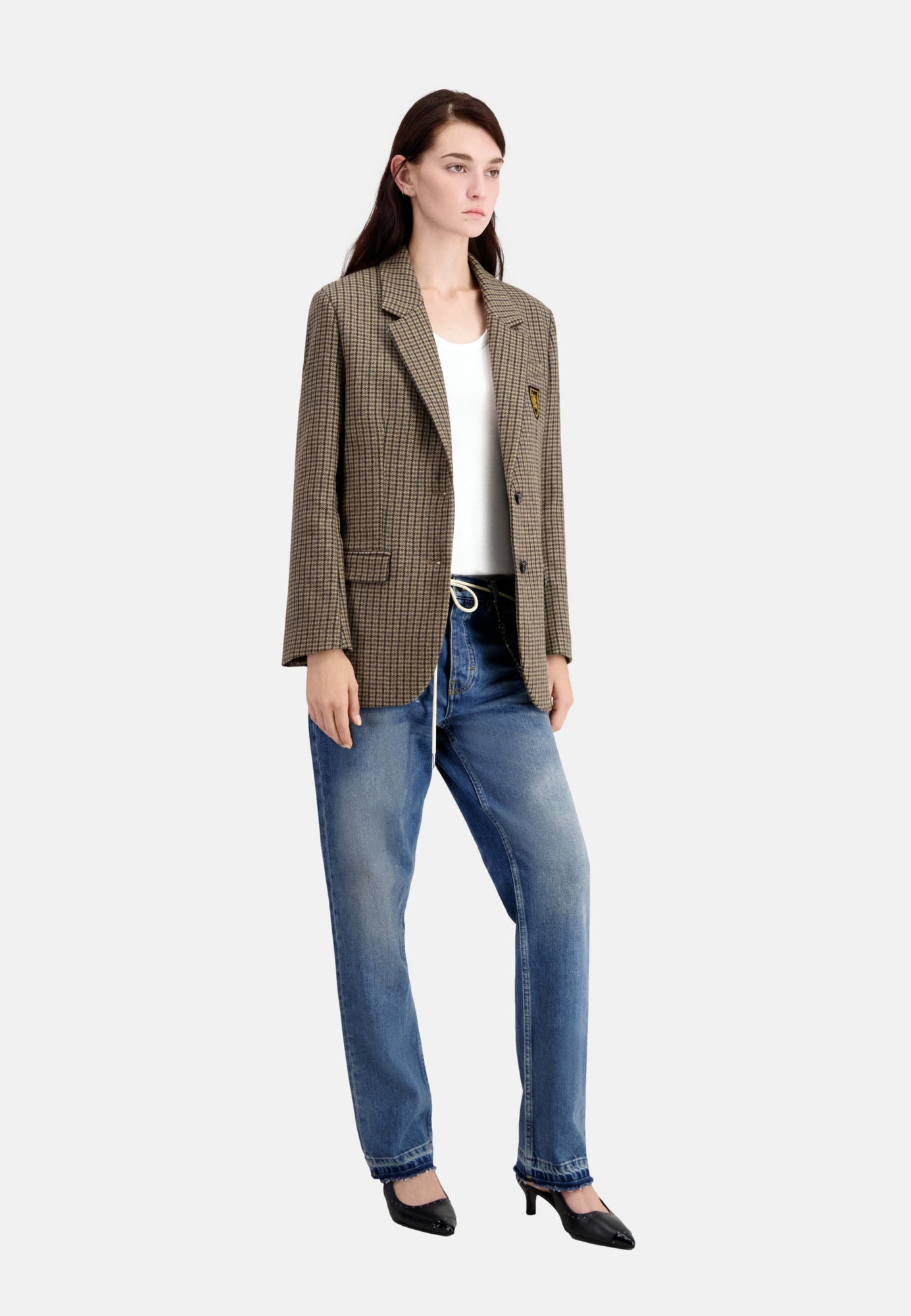 Checkered Blazer | Women | Beige x Brown