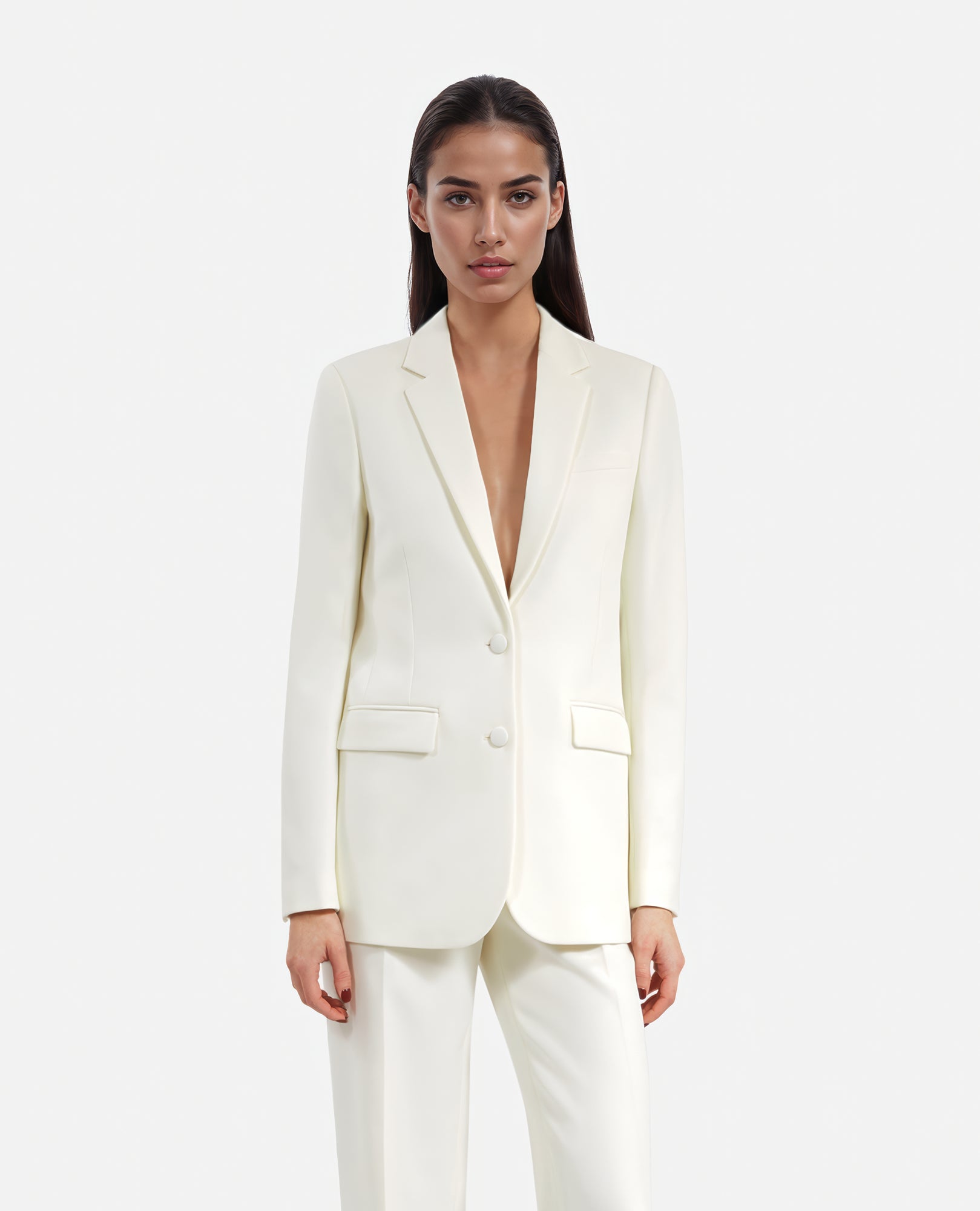 Crepe Suit Jacket Straight Cut | Women | Ecru