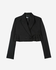 Short Wool-Blend Pleated Jacket | Women | Black