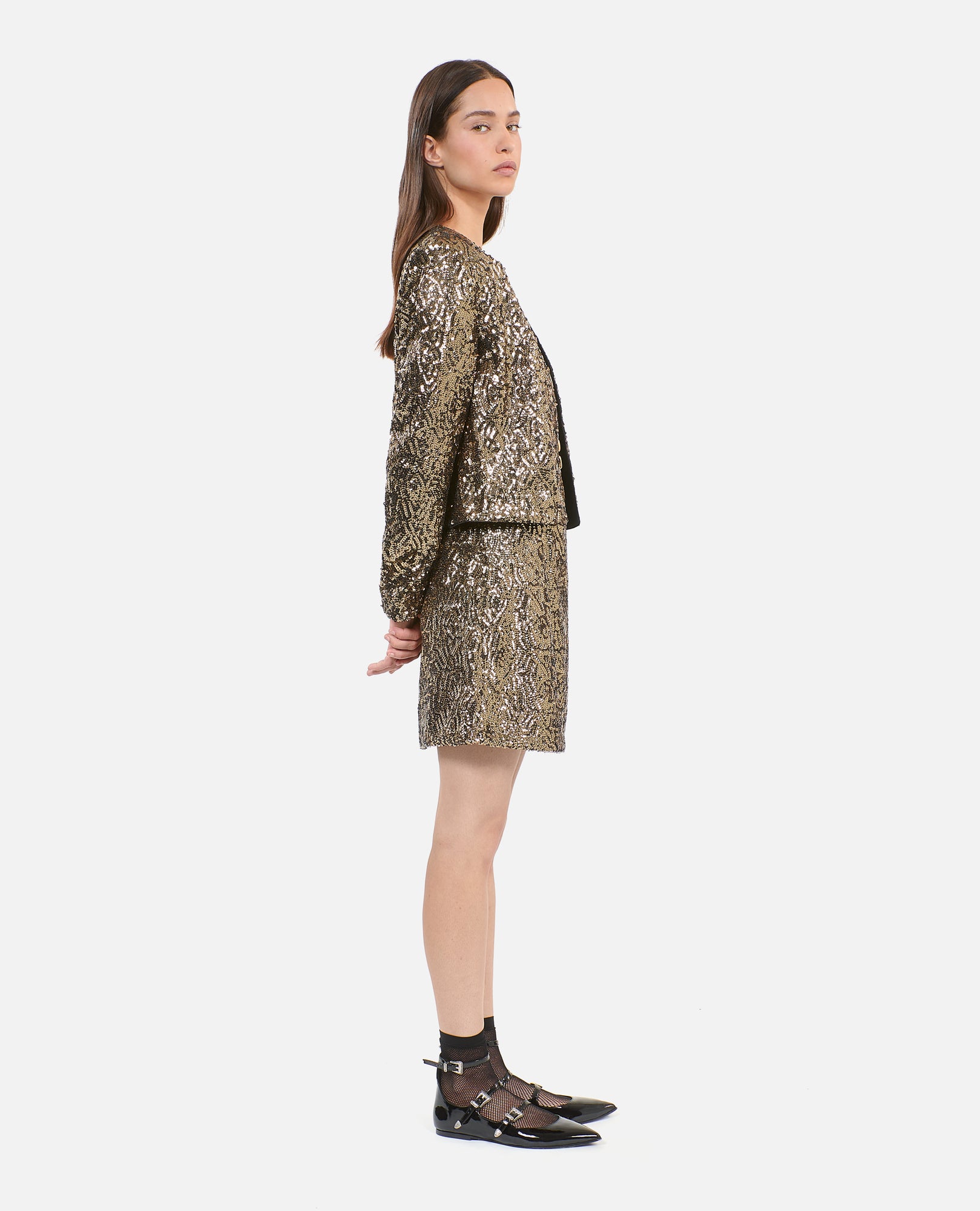 Short Jacket With Golden Sequins | Women | Gold