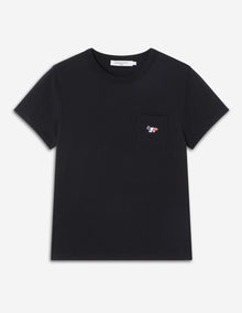 Womens | Tricolor Fox Patch Short-Sleeve Classic Pocket Cotton Tee-Shirt | Black