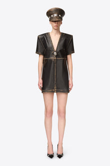 Studded Leather V-Neck T-Shirt Dress | Black