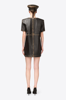 Studded Leather V-Neck T-Shirt Dress | Black